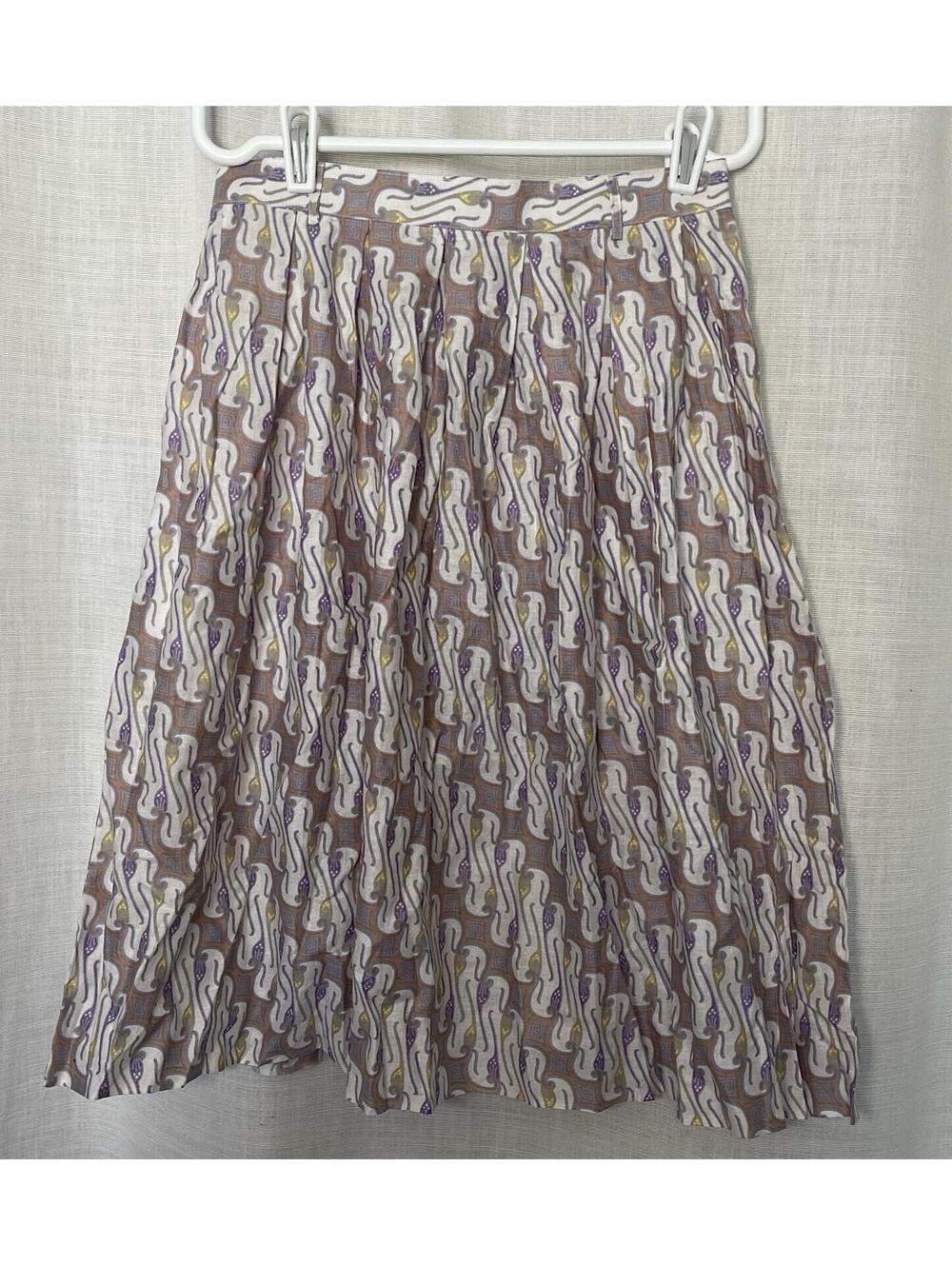 Better Than Blouses A Line Pleated Belted Geometric Pattern Skirt Cotton Blend M
